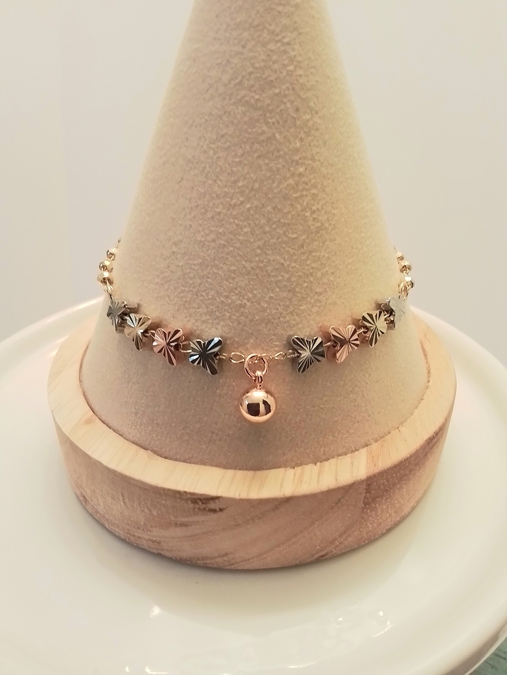 Tri-Tone Floral Charm Bracelet - Rose Gold, Silver, and Gold